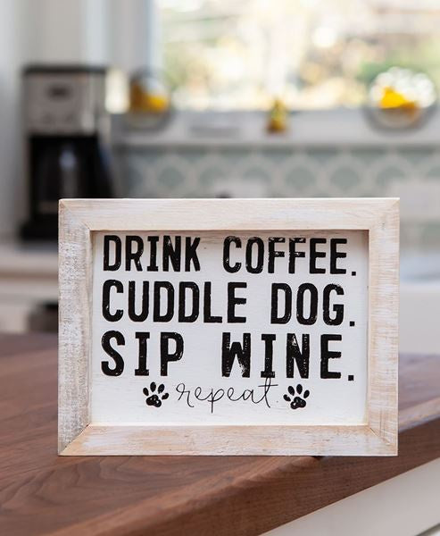Coffee, Dog and Wine Framed Sign