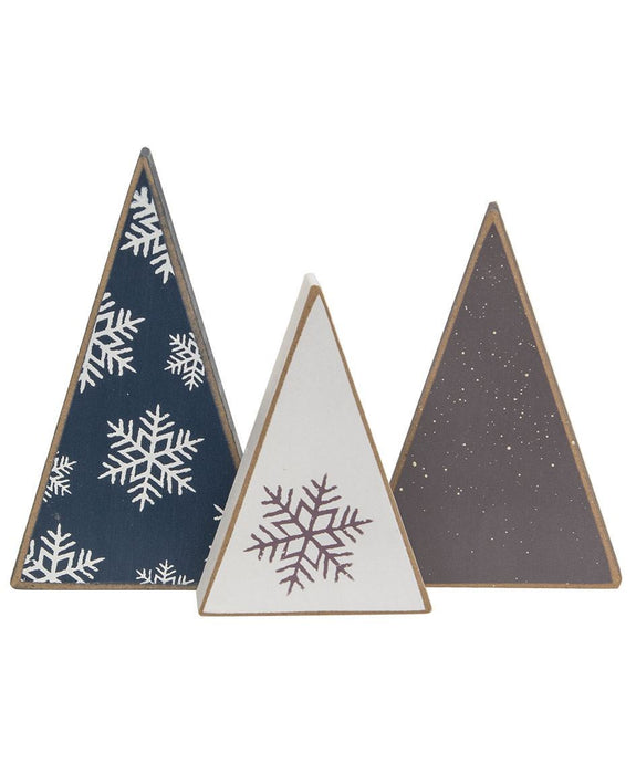 Mini Wooden Snowflake Christmas Tree Sitters, 3/Set
