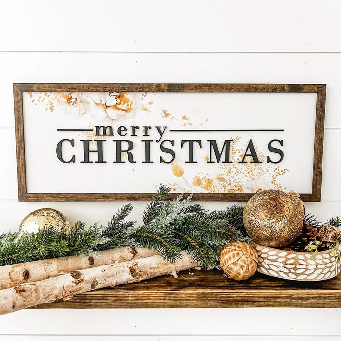 Merry Christmas Gold Floral Sign