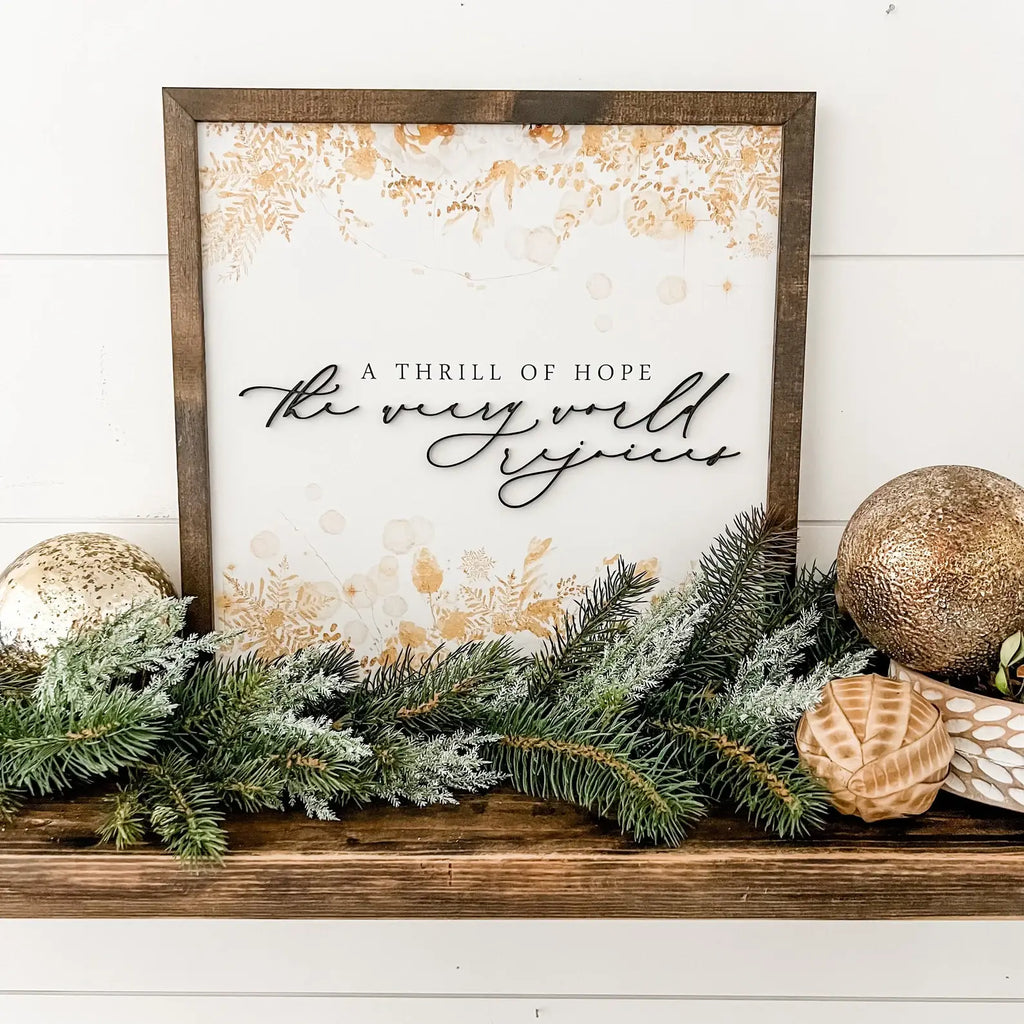 Christmas sign | a thrill of hope the weary world rejoices sign | farmhouse christmas decor | christmas wall 2024 decor | christmas home decor |