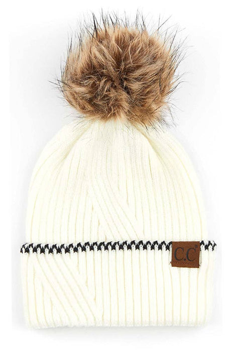 C.C Solid Cuffed Beanie With Pom