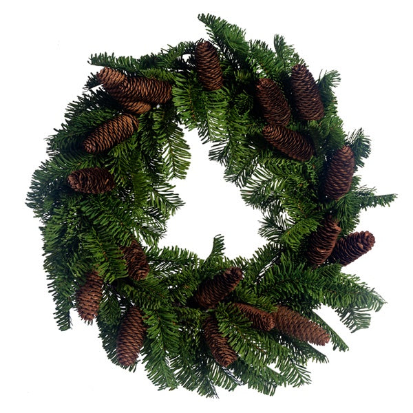 Artificial 24" Hemlock Pine Wreath w/ Pinecones