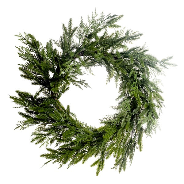 Artificial  28" Mixed Spruce Pine Wreath Real Touch