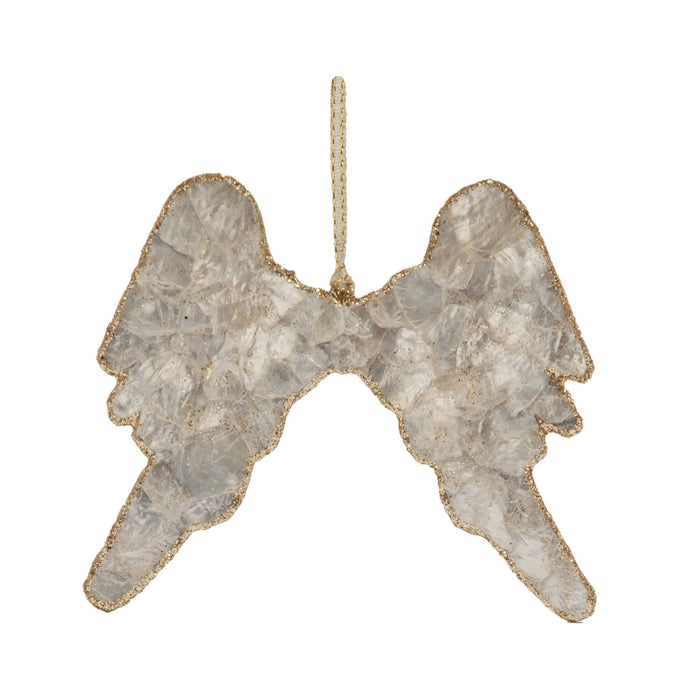 5.5" Wing Ornament with Glitter (Ecru/Gold)